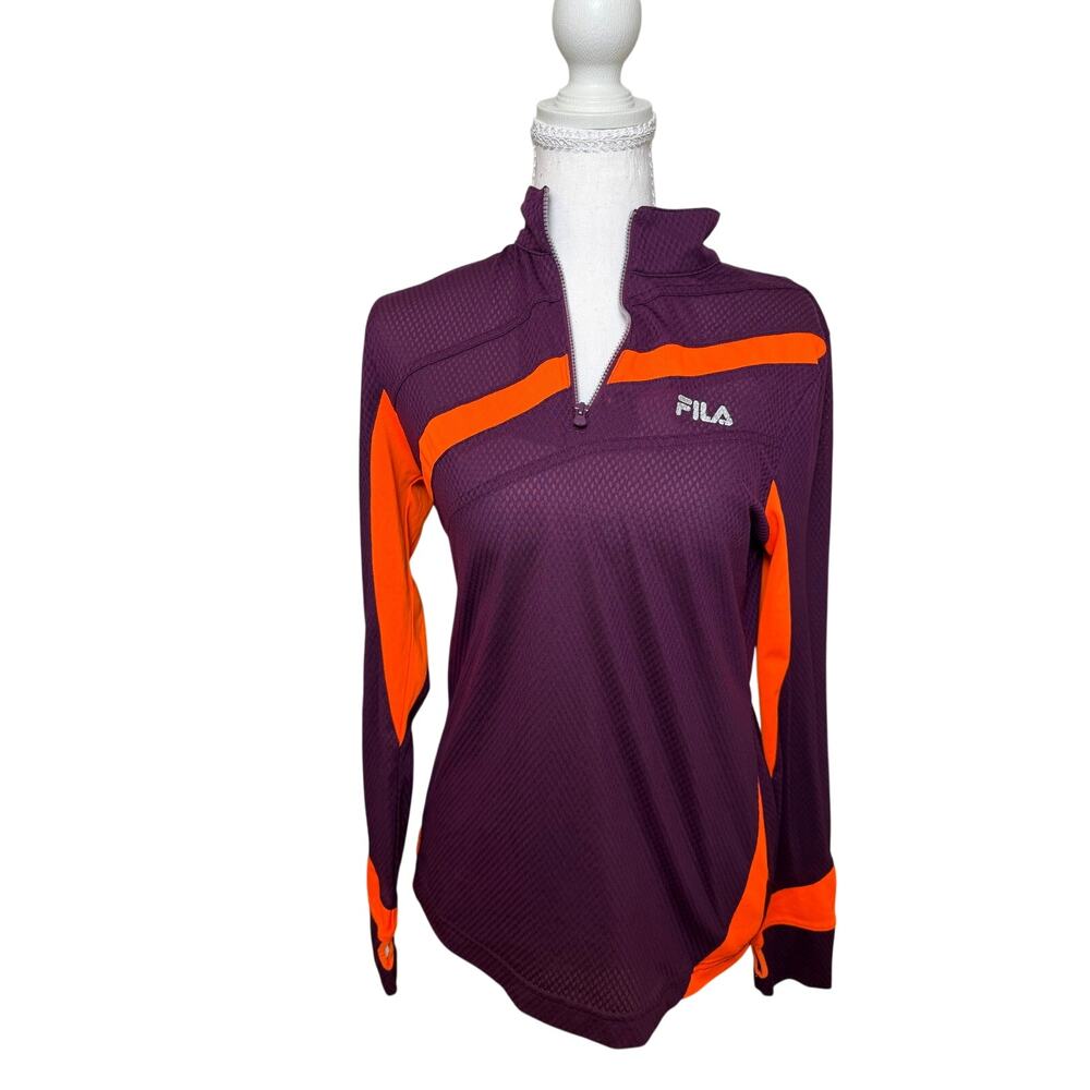 FILA Sport Purple Orange Running Quarter Zip Long Sleeve Athletic Top